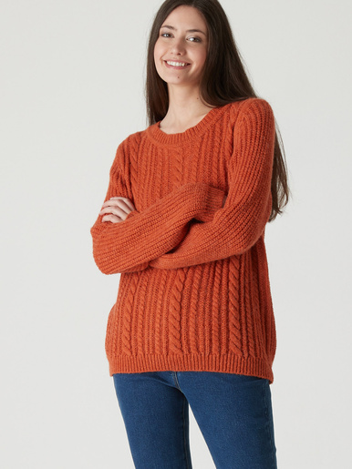 Pull torsadé avec laine et mohair - Daxon - Orange