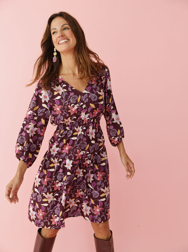 Robe jacquard - Daxon - Imprimé fond quetsche