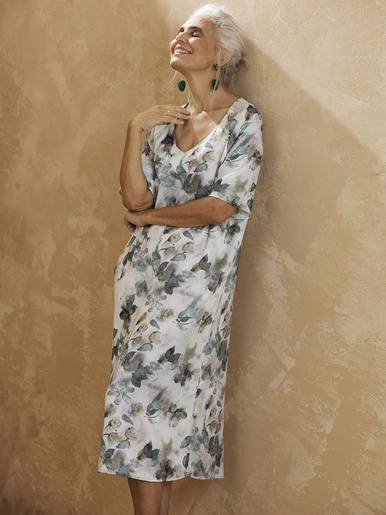 Robe effet satiné manches larges - Daxon - Imprimé fond ecru