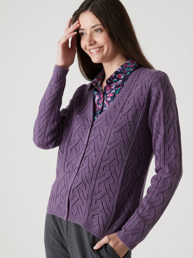Gilet maille point fantaisie avec laine - Daxon - Violet