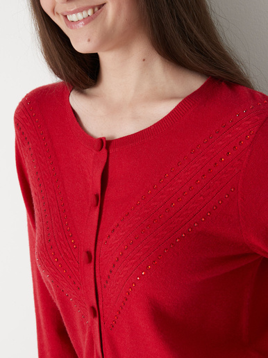 Cardigan point fantaisie détails rivets - Daxon - Rouge