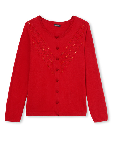 Cardigan point fantaisie détails rivets - Daxon - Rouge