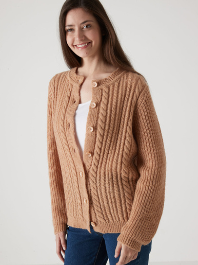 Cardigan torsadé laine et mohair - Daxon - Camel