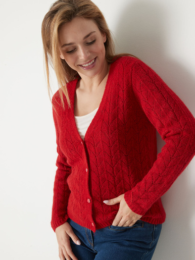 Gilet avec jeux de points ajourés - Daxon - Rouge