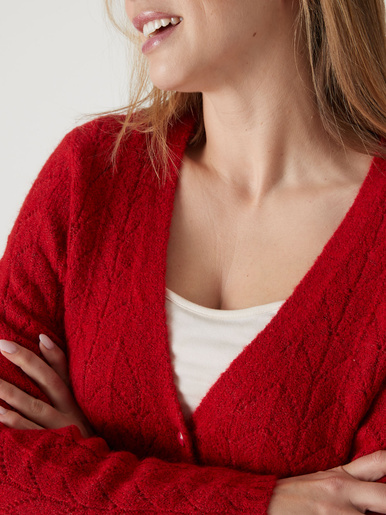 Gilet avec jeux de points ajourés - Daxon - Rouge