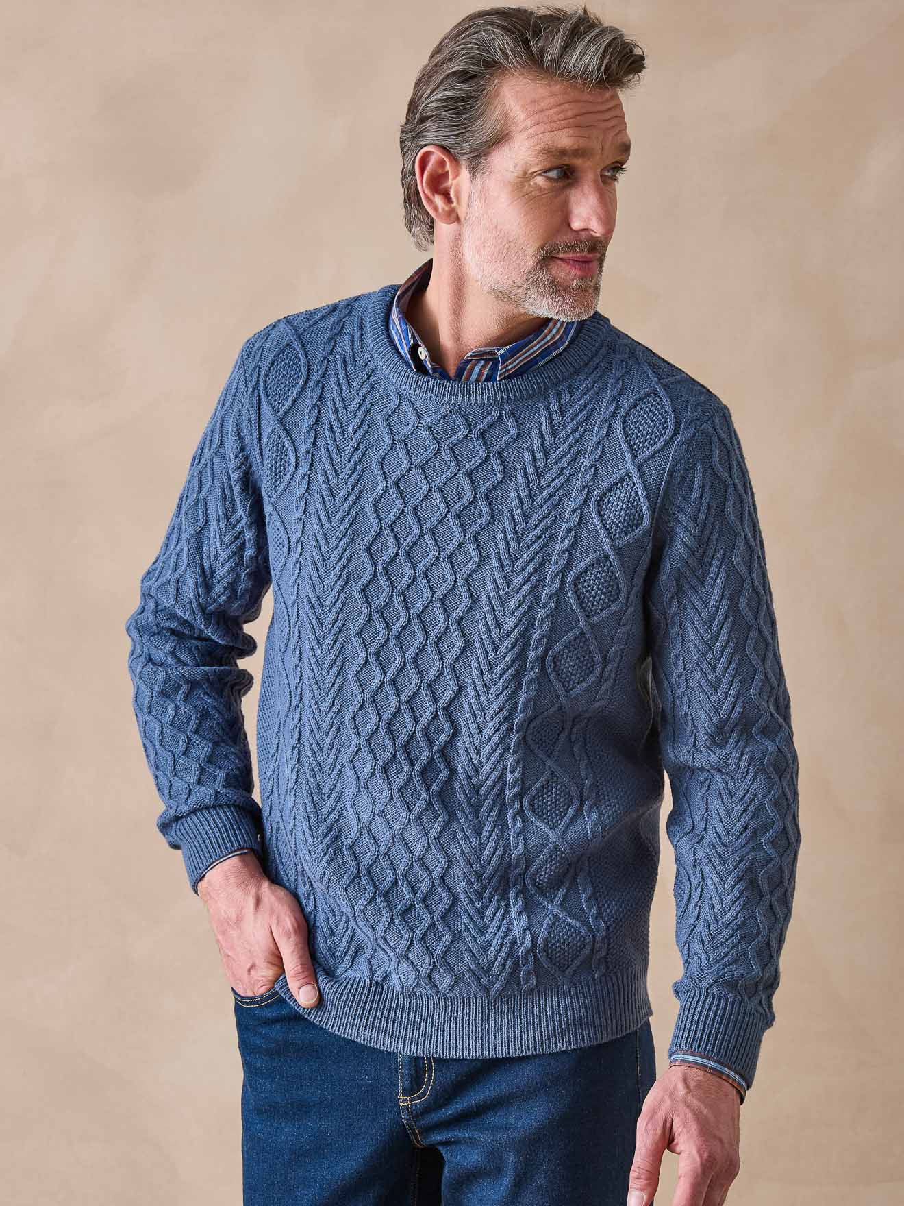 Pull col rond style irlandais 30% laine Daxon Homme Daxon