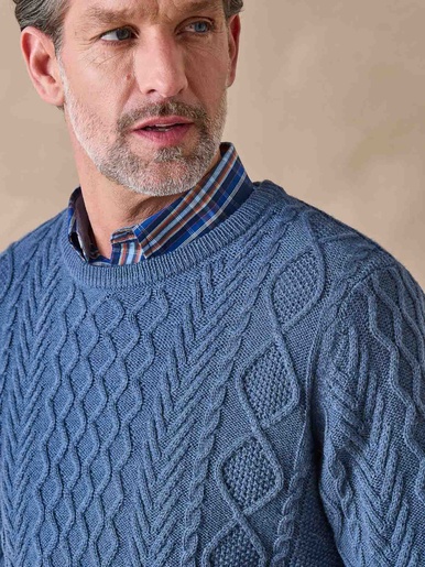 Pull col rond style irlandais 30% laine Daxon Homme Daxon