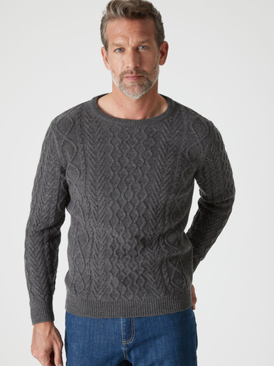 Pull col rond style irlandais 30% laine - Daxon - Gris