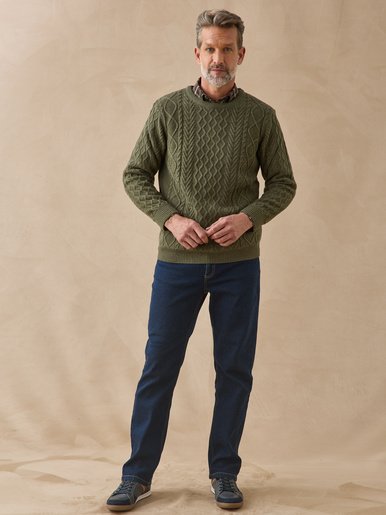 Pull col rond style irlandais 30% laine