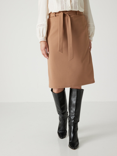 Jupe élastiquée en maille - Daxon - Camel