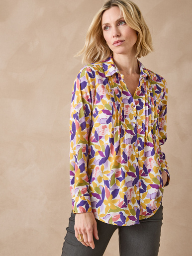 Chemisier à plis effet plastron - Daxon - Imprimé fleur multico