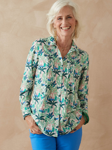Chemisier effet plastron manches longues - Daxon - Imprimé fond ecru