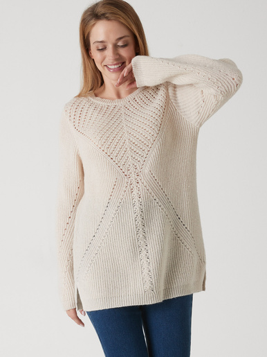 Pull tunique côtes perlées - Daxon - Ecru