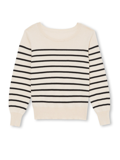 Pull col rond pure laine - Daxon - Ecru rayé noir