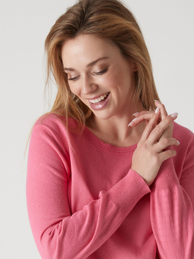 Pull col rond pure laine - Daxon - Rose