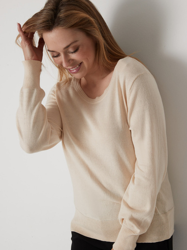 Pull col rond pure laine - Daxon - Ecru