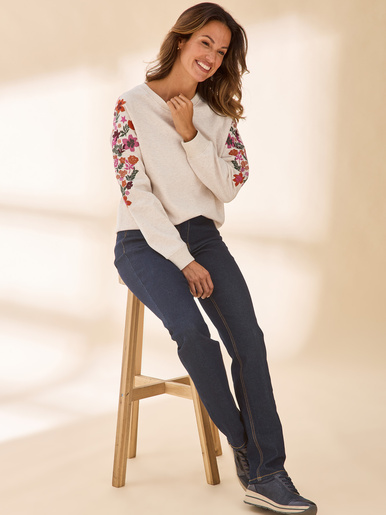 Sweat-shirt fantaisie manches brodées
