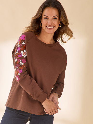 Sweat-shirt fantaisie manches brodées