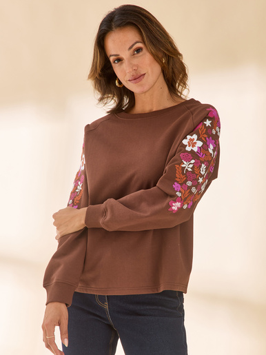 Sweat-shirt fantaisie manches brodées
