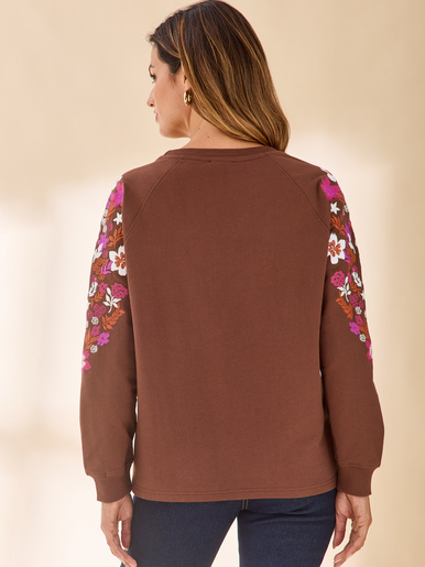 Sweat-shirt fantaisie manches brodées