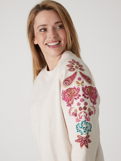 Sweat-shirt fantaisie manches brodées