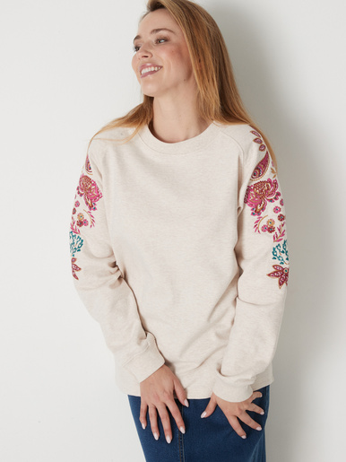 Sweat-shirt fantaisie manches brodées