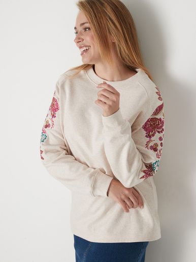 Sweat-shirt fantaisie manches brodées
