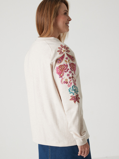 Sweat-shirt fantaisie manches brodées