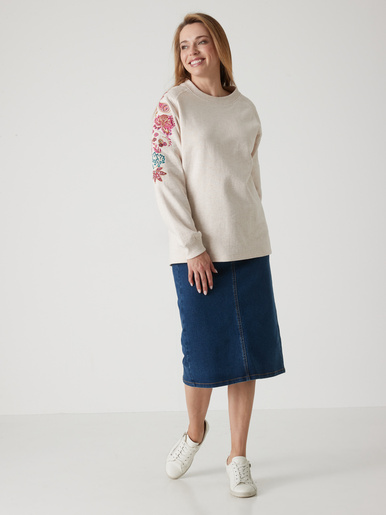 Sweat-shirt fantaisie manches brodées