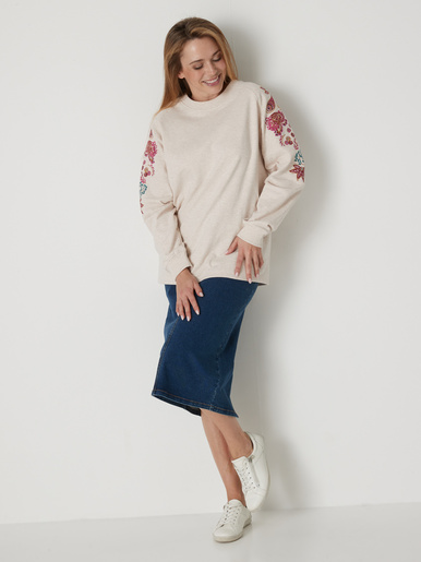 Sweat-shirt fantaisie manches brodées