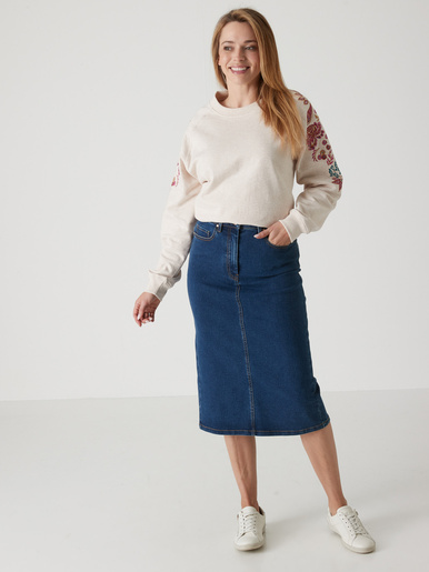 Sweat-shirt fantaisie manches brodées