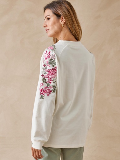 Sweat-shirt fantaisie manches brodées
