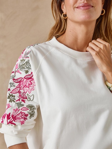 Sweat-shirt fantaisie manches brodées