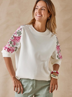 Sweat-shirt fantaisie manches brodées
