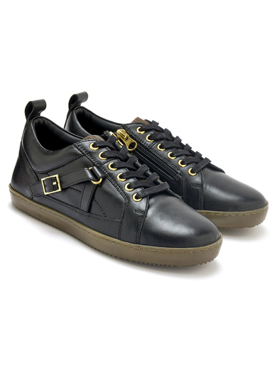 Sneakers basses à lacets et zip côté