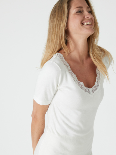Chemise manches courtes avec laine - Daxon - Ecru