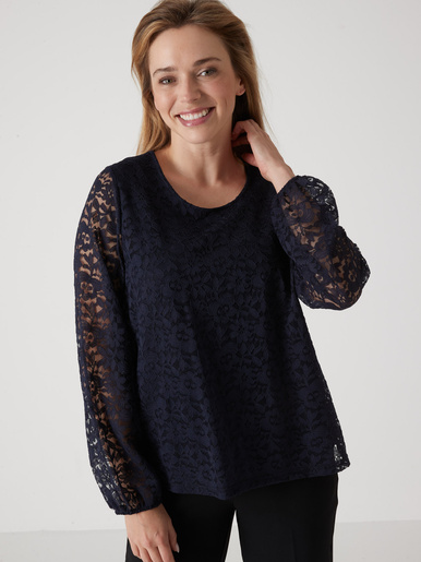 Tee-shirt avec dentelle - Daxon - Marine