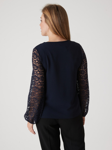 Tee-shirt avec dentelle - Daxon - Marine
