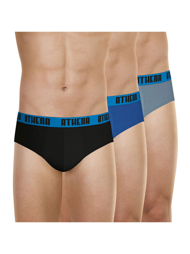 Lot de 3 slisp homme Basic Color - Athéna - Noir+bleu+gris