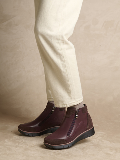Boots compensées zippées - Pédiconfort - Bordeaux