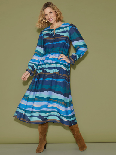 Robe manches bouffantes - Daxon - Imprimé bleu