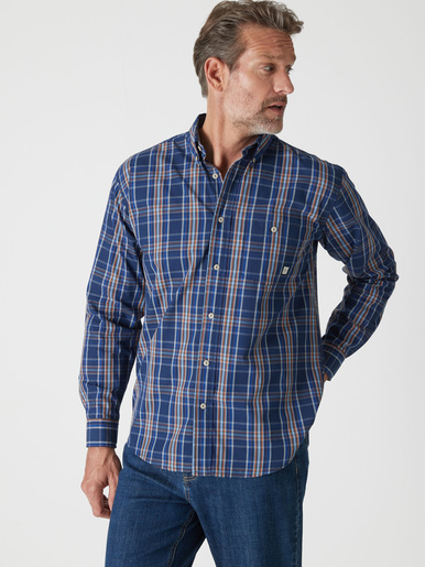 Chemise à carreaux manches longues - Daxon - Bleu carreaux rayé bleu