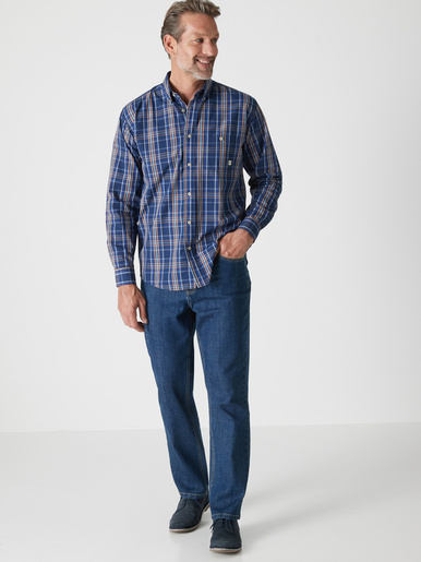Chemise à carreaux manches longues - Daxon - Bleu carreaux rayé bleu