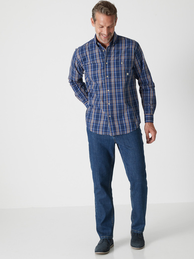 Chemise à carreaux manches longues - Daxon - Bleu carreaux rayé bleu