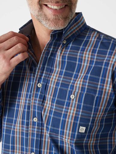 Chemise à carreaux manches longues - Daxon - Bleu carreaux rayé bleu