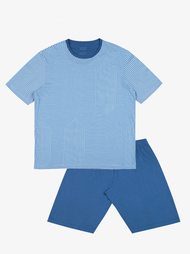 Pyjama court col rond homme Coton Bio - Eminence - Bleu