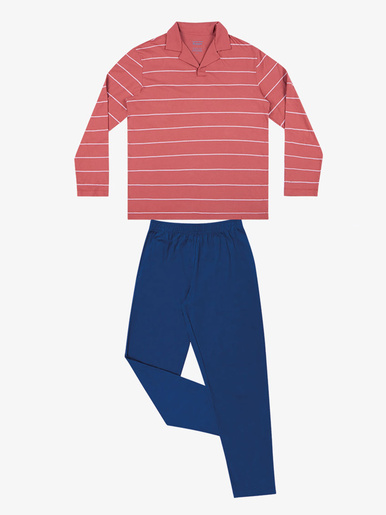 Pyjama long col T homme Coton Bio - Eminence - Rouge