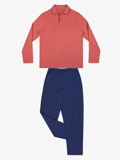 Pyjama long col T homme Coton Modal - Eminence - Orange