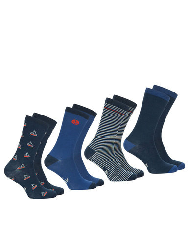 Lot 4 paires de mi-chaussettes Ecopack - Athéna - Marine imprime-bleu-rayure marine-marine