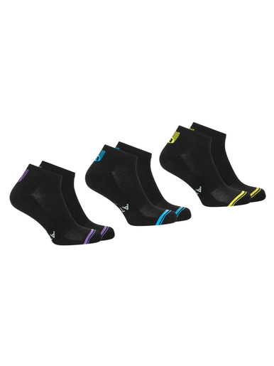 Lot 3 paires de socquettes Training Dry - Athéna - Noir/jaune-noir/bleu-noir/violet